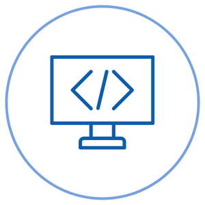 blue data integration and coding icon