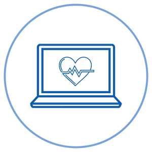 blue computer and program health check icon